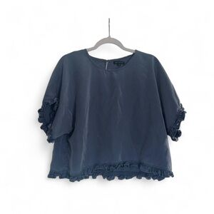 For Cynthia Blue Ruffled Short Sleeve Top Women Large Loose Fit